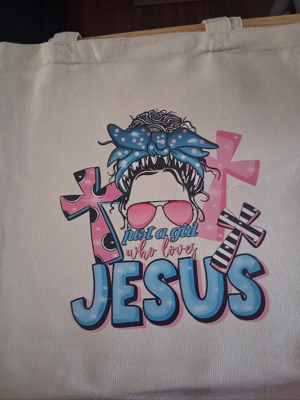 JUST A GIRL WHO LOVES JESUS TOTE BAG